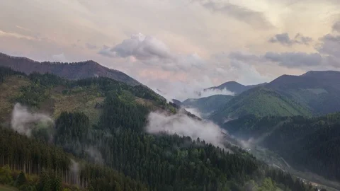 Aerial misty forest mountains Hyper lapse Stock-Footage 89026167
