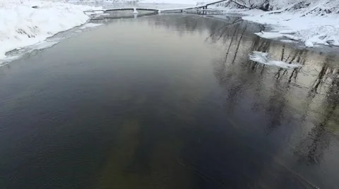 AERIAL: Misty river in winter Stock Footage 68597544