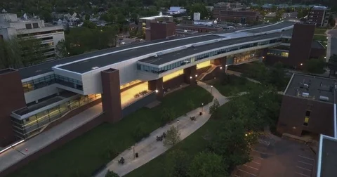 Aerial of Modern Architecture at Dusk Stock Footage 75488750