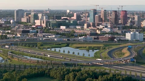 Aerial of Modern Residential Complex Under Development in Amsterdam Zuidoost Stock Footage 313474315