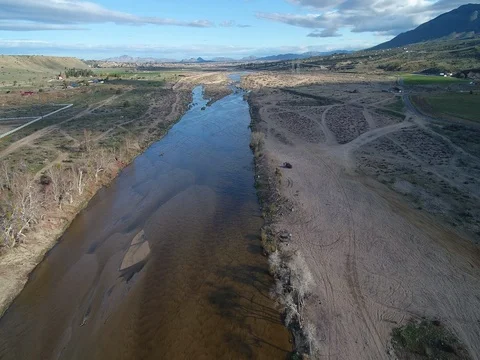 Aerial of the Mojave River Stock Footage 76729111