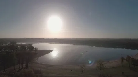 Aerial Morning Lake Stock Footage