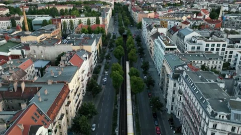 Aerial morning view of train passing . Berlin, Germany 库存影片 237531411