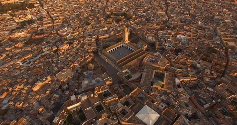 AERIAL: Mosque and medina in Marrakech Stock Footage