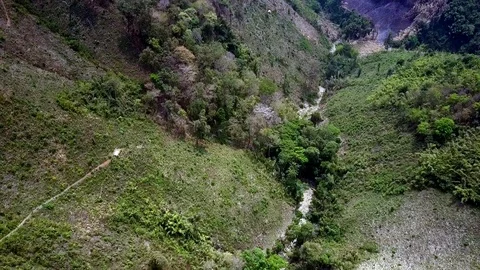 Aerial motion over mountain river in forestry canyon Video stock 100342865