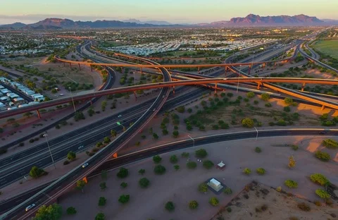 Aerial motion Time Lapse of Traffic on Freeway Stock Footage 79552634