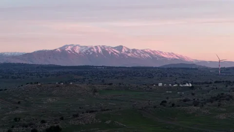 Aerial Mount Hermon mountain range at sunset Israel Stock Footage 327224461