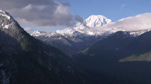 Aerial Mount Rainier and Cascade Mountains Washington State 4K Stock Footage 265281264