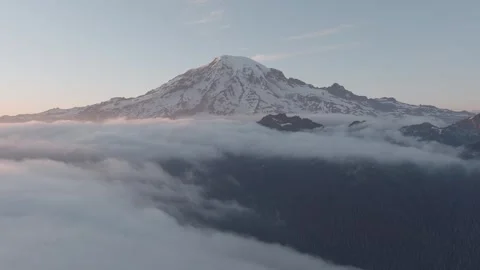 Aerial Mount Rainier Cloudscape and Tatoosh Range 4K Stock Footage 250106599