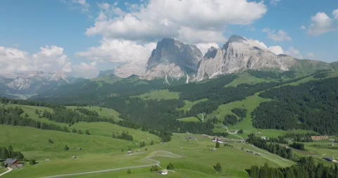 Aerial Mountain Landscape. Epic view of beautiful Sassolungo Mountain Stock Footage 197839687