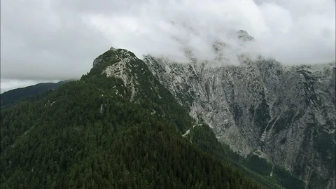 Aerial of mountain peaks covered with clouds, Eagles Nest Stock Footage 108616078
