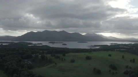Aerial mountain range on coudy day. DLog color Prores 4444 Stock Footage 236412343