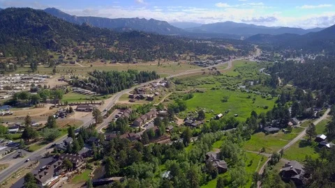 Aerial Mountain Range with Resort in Estes Park Colorado Stock Footage 113295691
