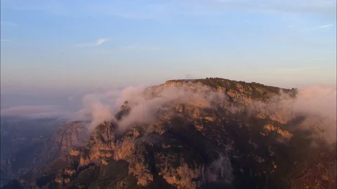 Aerial of mountain top covered with clouds, Amalfi Promontory Stock Footage 108574660