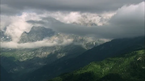 Aerial of mountain top covered with clouds Stock Footage 108611692