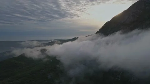 Aerial mountain view with clouds at sunset in Montenegro Video stock 154365018