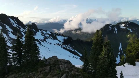 Aerial Mountain views during magic hour Stock Footage 134586284