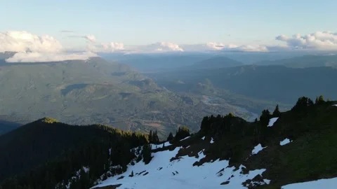 Aerial Mountain views during magic hour Stock Footage 134586633