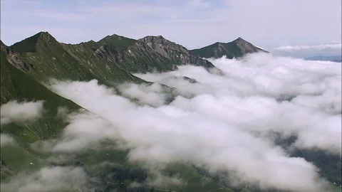 Aerial of mountains covered with clouds, Cloud Formations On Mountain Edge Stock Footage 108612246