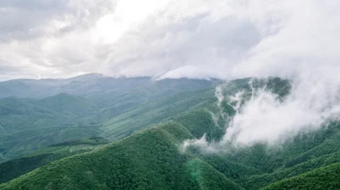 Aerial Mountains Green Clouds Scenic Landscape Foliage Adventure Drone Asia Stock Footage