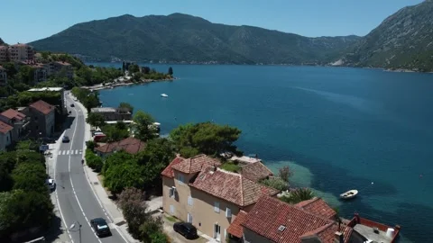 Aerial: Mountains Sea Bay in Risan City, Montenegro Video stock 200915295