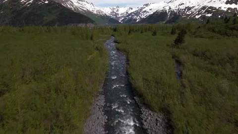 Aerial Move Forward Over River Tilt Up Revealing Lake And Mountains 스톡 동영상 170165659