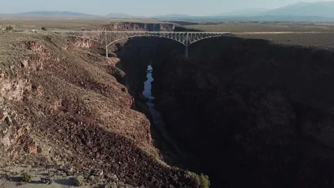 Aerial Move Over Bench And Tilt Up To Rio Grande Gorge Bridge Stock-Footage 145820751