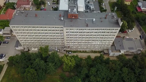 Aerial Move Over Tilt Down Hospital With Helipad In Europe Stock-Footage 102416865