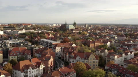 Aerial Moving Forward Over Old Historic German Town And Towards A Soaring Stock Footage 154753836