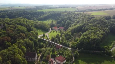 Aerial Moving Forward Over Old Historic German Town And Towards A bridge Stock Footage 237728002