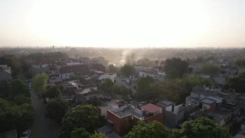 Aerial Moving Forward Into Sunset Over Large City In India Stock-Footage 267437308