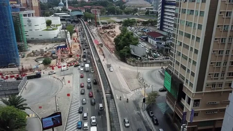 Aerial moving shot of traffic in Jalan Imbi, Kuala Lumpur during busy hour. Stock Footage