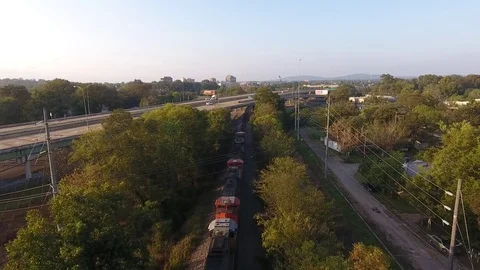 Aerial of Moving Train in 4K Stock Footage