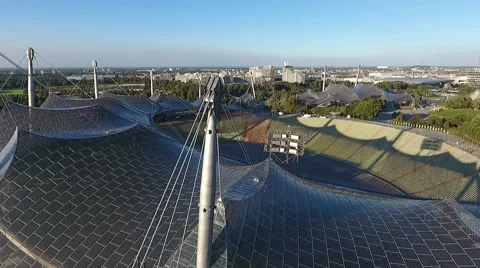 Aerial of Munich Olympic Stadium Stock Footage 68074497