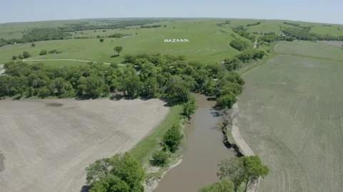 Aerial of name of a small town Bazaar Kansas Stock Footage 220387340