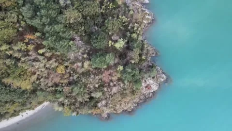 Aerial nature top down aqua blue water Lake Como and forest Italian Alps mo.. Stock-Footage 312761492