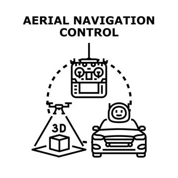 Aerial navigation control managing autonomous vehicle technology Stock Illustration