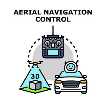 Aerial navigation control managing autonomous vehicle technology Stock Illustration