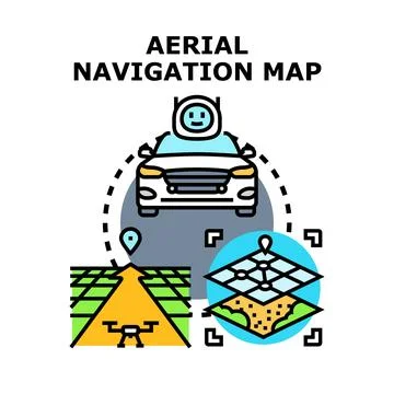 Aerial navigation map showing drone and car tracking Stock Illustration