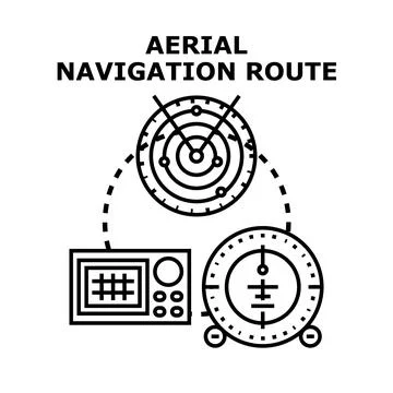 Aerial navigation route planning using radar and instrument displays Stock Illustration