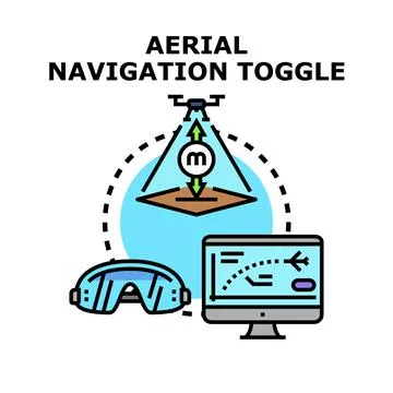 Aerial navigation toggle controlling drone flight using goggles Stock Illustration