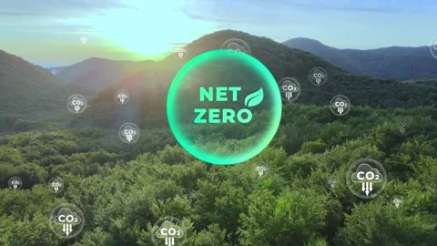 Aerial of Net zero environment sustainable concept with decreasing CO2 icons 库存影片 339877134