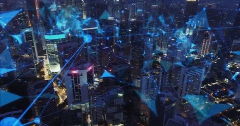 AERIAL. Network and Connection technology concept with kuala lumpur city. Stock Footage 90496992