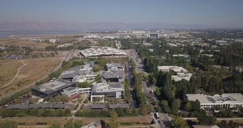 Aerial of new Google plex HQ with solar panels and tensile structure on Video stock 118070116