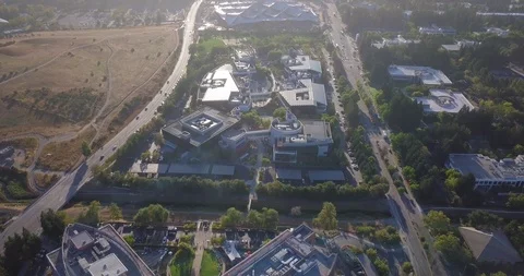 Aerial of new Google plex HQ with solar panels and tensile structure on Video stock 124353596