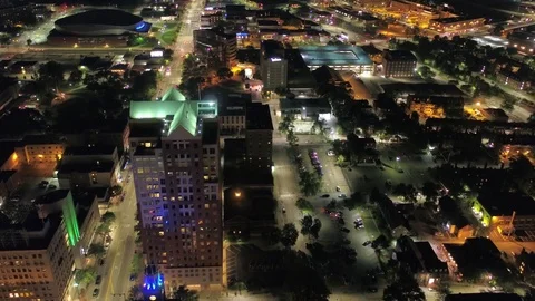 Aerial New Hampshire Manchester July 2017 Night 4K Inspire 2 Stock Footage