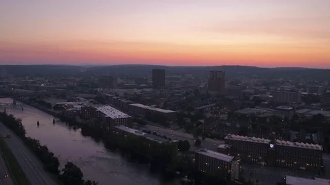 Aerial New Hampshire Manchester July 2017 Sunrise 4K Inspire 2 Stock Footage