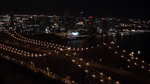 Aerial New Orleans Bridge Night Stock Footage