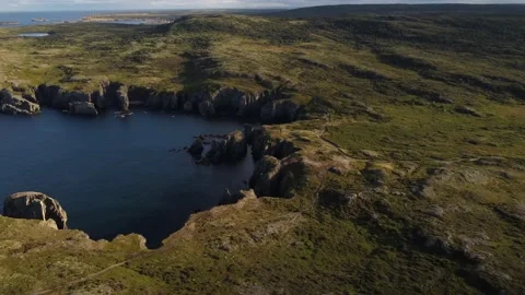 Aerial Newfoundland Atlantic Coast overlooking cliffs near Spillars Cove Canada. Stock Footage 220159697