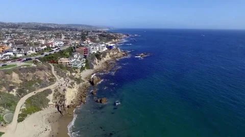 Aerial Newport Beach Corona Del Mar cliffs at 75 feet off the water Stock Footage